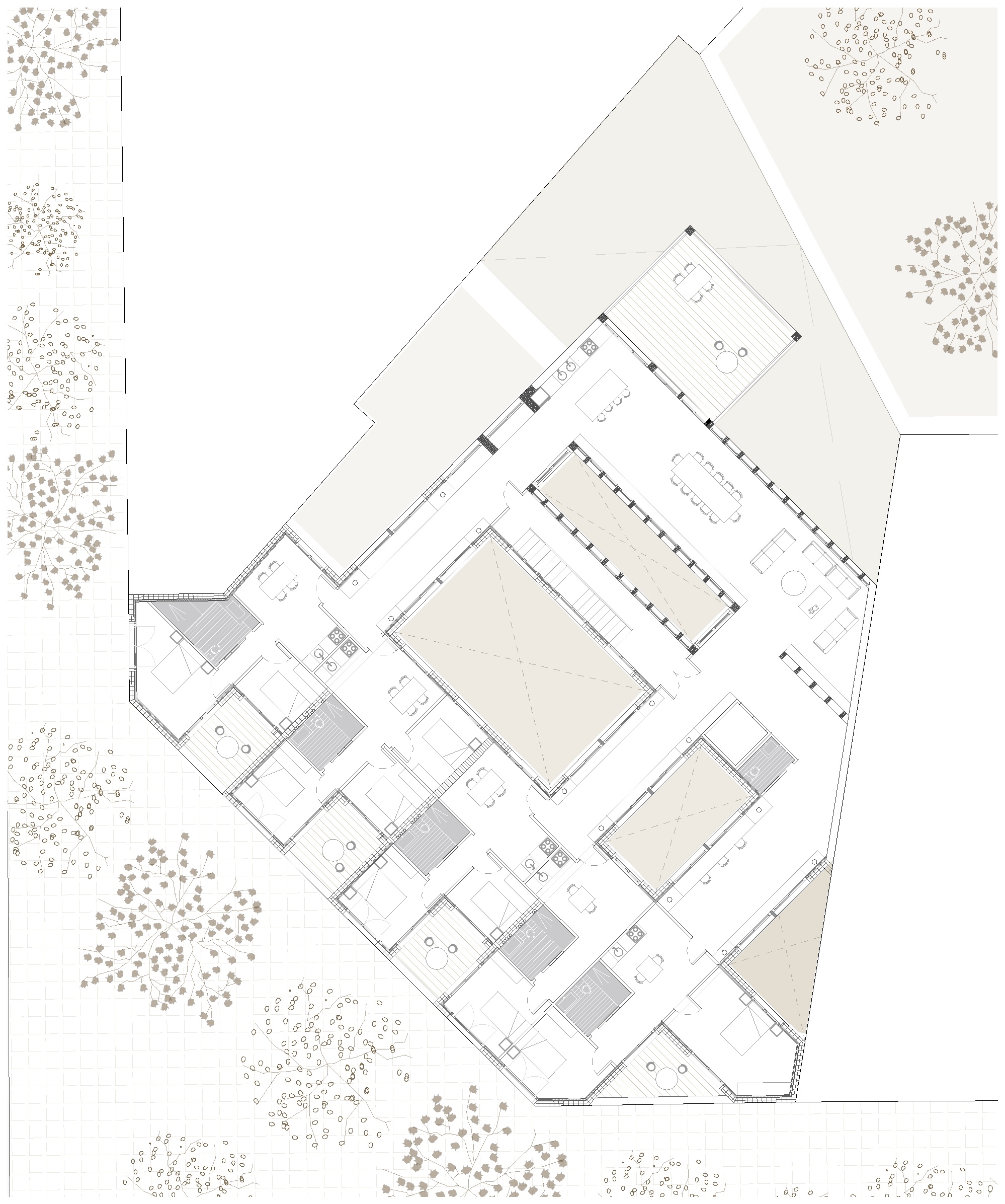 Planta tipo del edificio de co-living