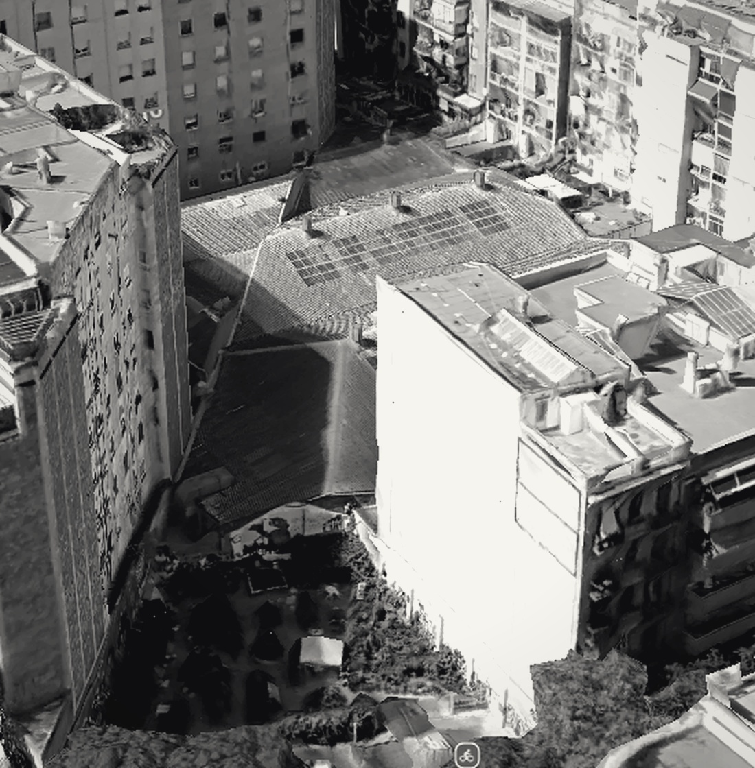 Vista aérea de la parcela entre Consell de Cent y Calàbria, Eixample